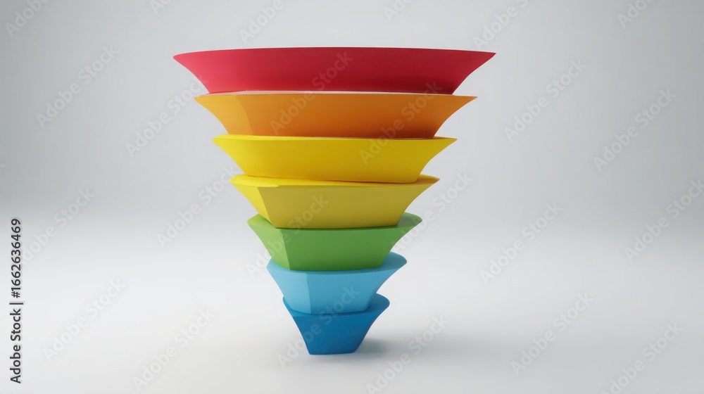 Poster colorful plastic stack illustrating business growth funnel concept with dynamic visual representatio