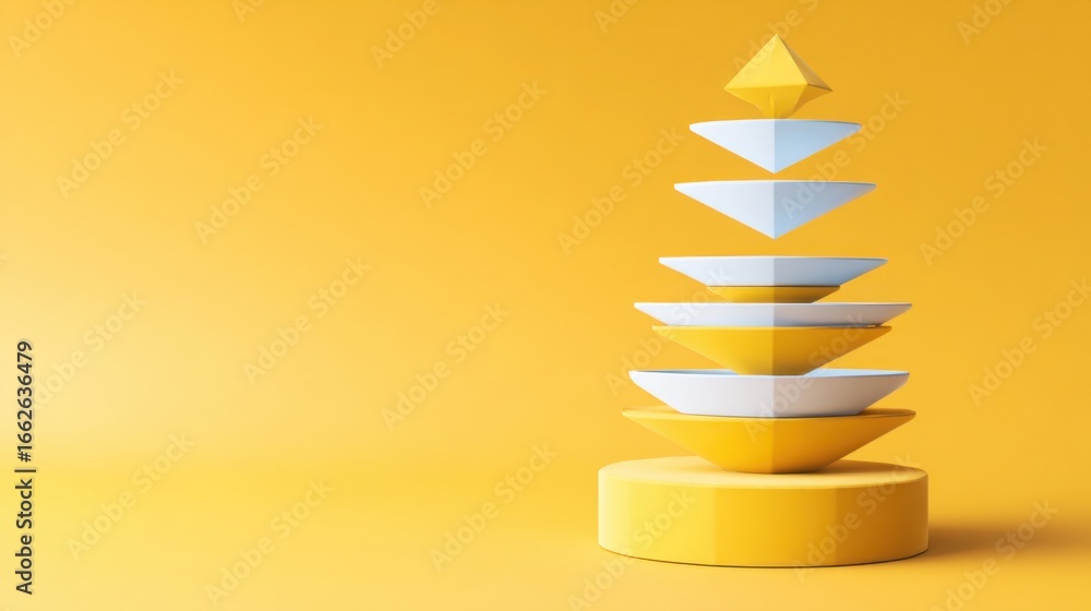 Poster stack of three elements representing business growth funnel concept with visual progression in profe
