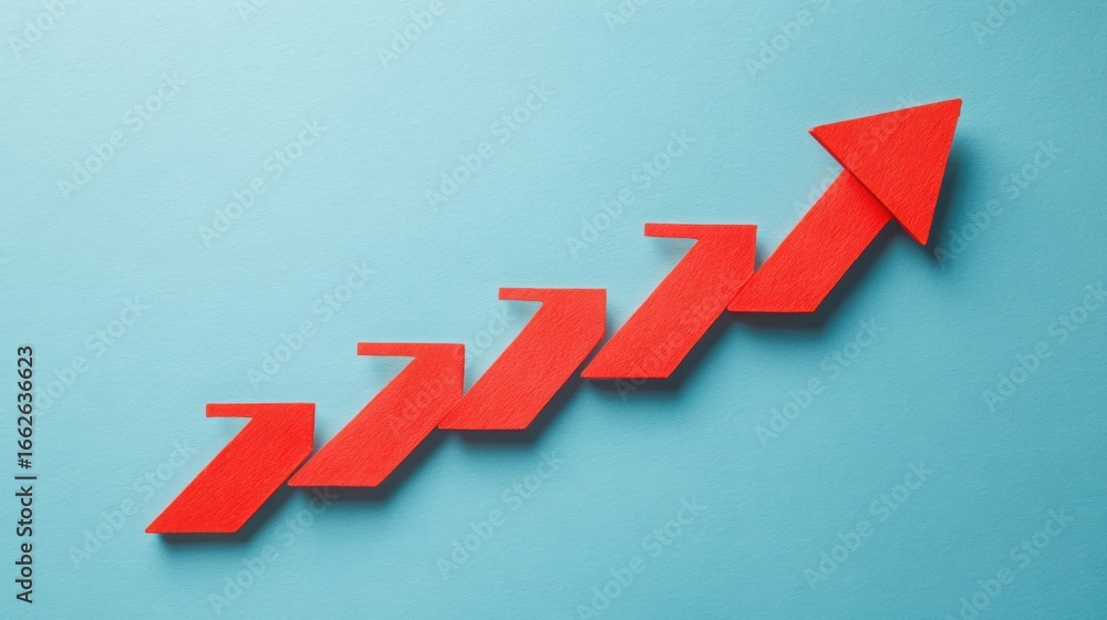 Poster bold red ladder icon symbolizing business growth and success with a strong visual impact and dynamic