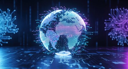 Global digital network with glowing connections for technology promotion