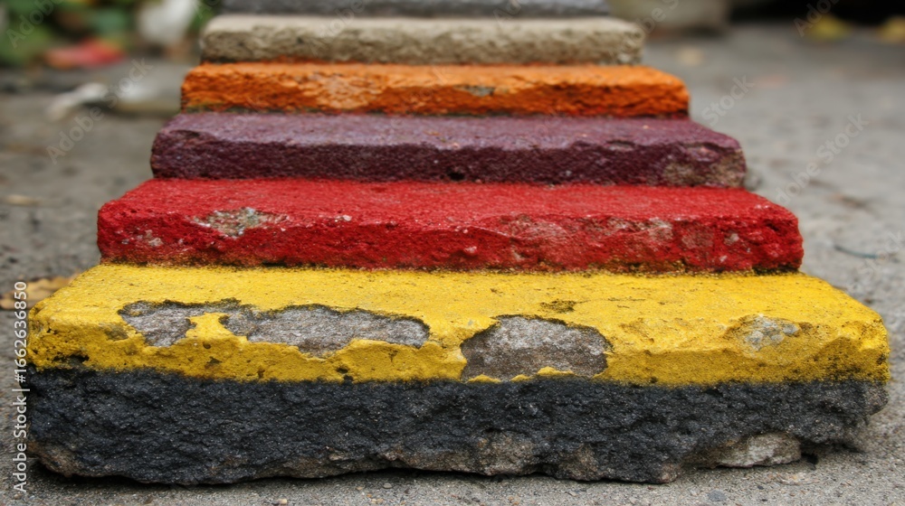Aufkleber stack of colorful elements representing business growth path icon concept with visuals marking strat