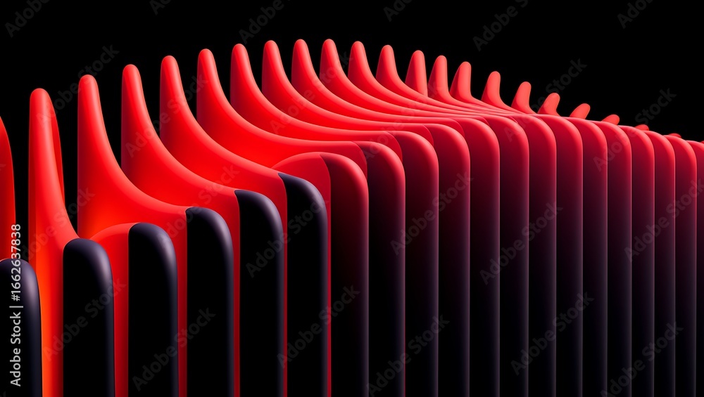 Poster abstract red and black curved geometric shapes creating a modern sleek design