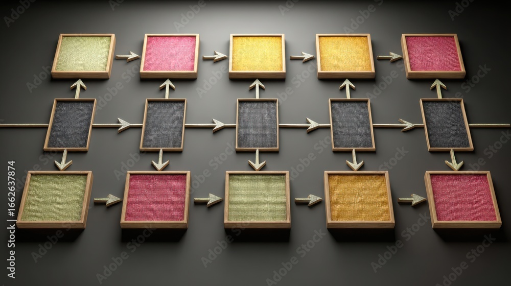 Poster a bunch of business process automation icons representing simplified flows for enhanced efficiency a