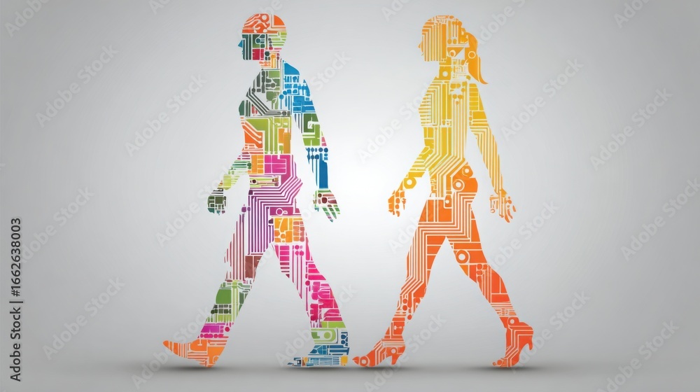 Aufkleber a graph depicting two business robots in an alliance concept to enhance collaborative efficiency and