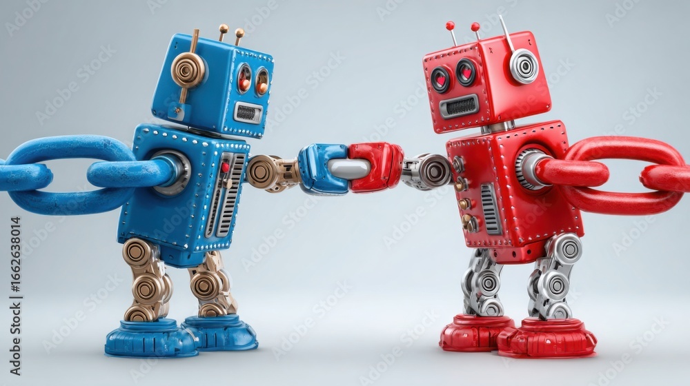 Aufkleber two links depicted in a business robot chain concept representing interconnectedness and collaborati