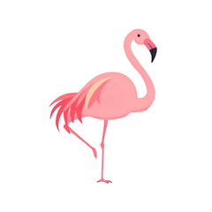 Fototapeta premium A vibrant illustration of a pink flamingo standing elegantly on one leg, representing tropical beauty and grace in a fun, playful style.