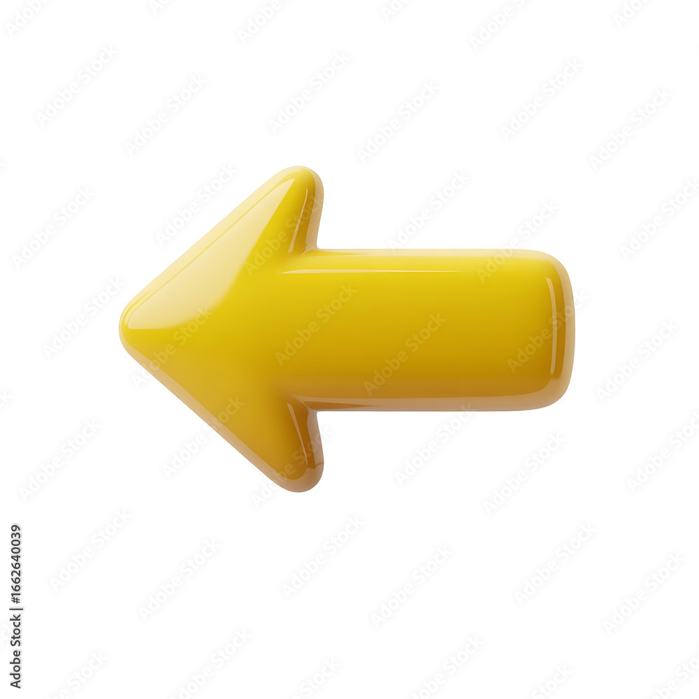 Poster glossy yellow arrow symbol pointing left directional icon isolated on black for web and design trans