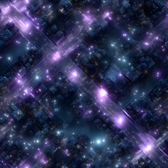 Digital 2D Seamless Top View Grid Floor Texture with Cosmic Elements