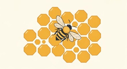Cute Bee Illustrating Honeycomb Pattern on Light Background