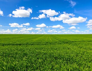 Vast green field under a clear blue sky