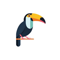 Naklejka premium A vibrant and colorful toucan sitting gracefully on a branch, showcasing its iconic beak and eye-catching plumage in a tropical environment.