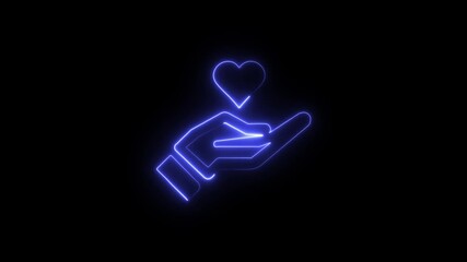 Neon glowing hand and heart icon animation
abstract love care charity symbol on black background 4k video - Powered by Adobe