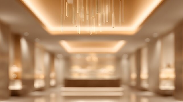 blurred image of a luxury modern champagne bar interior with amber recessed ceiling lighting