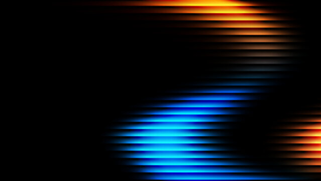 Fototapeta Stylish Abstract fractal glass gradient background featuring glowing blue and orange neon horizontal lines with a ripple glass texture effect. Ribbed glass background.
