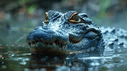 Obraz premium Close up portrait of an alligator in murky water outdoors