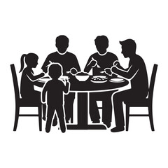 Family Silhouette – Parents and Children Eating at Table