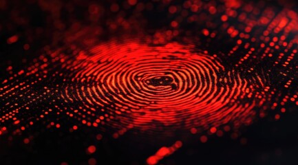 Abstract red fingerprint pattern on dark background