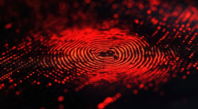 Abstract red fingerprint pattern on dark background