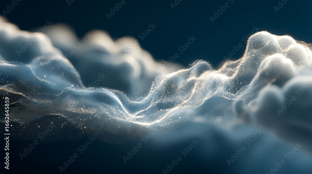 Poster abstract representation of clouds with a dark blue gradient background