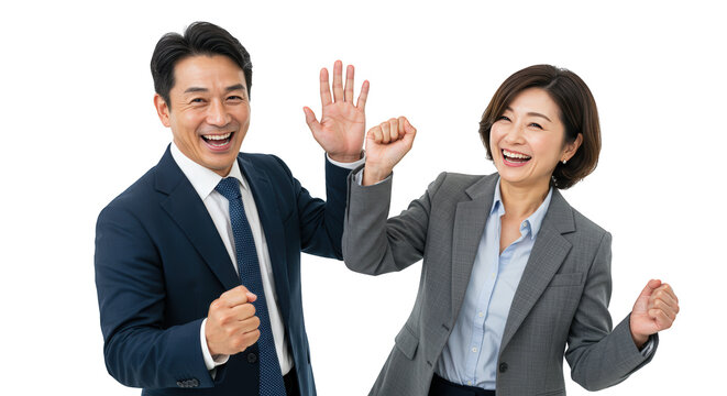 Business together  woman  couple colleagues  team asian  colleagues success man celebrating cheerful
