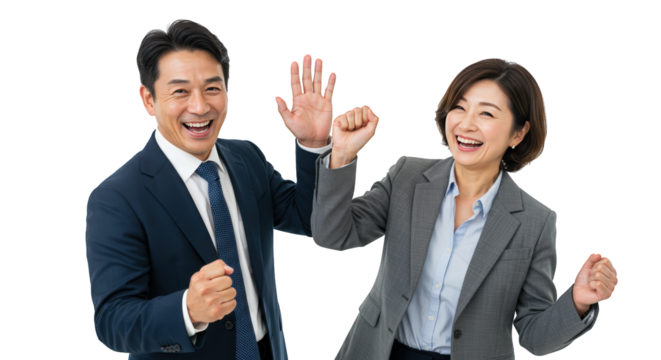 Business together  woman  couple colleagues  team asian  colleagues success man celebrating cheerful