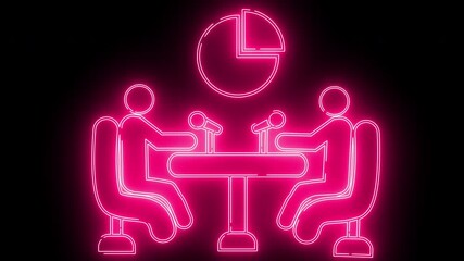 pie chart icon and podcast icon with neon effect