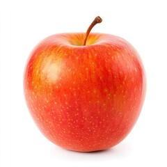 Single, whole, red-and-yellow apple against white