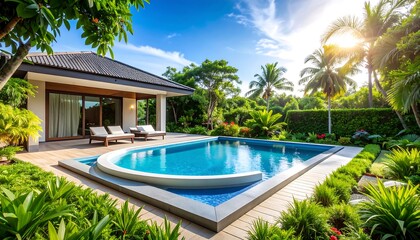 Tropical Home Poolside Relaxation Scene