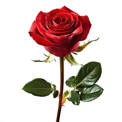 Single deep red rose, vibrant petals, elegant stem