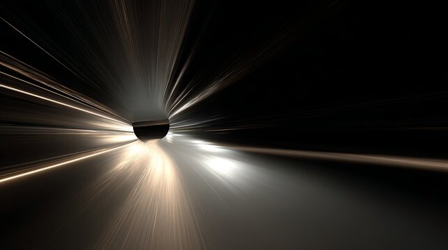 Abstract motion blur of light streaks in a dark tunnel, creating a sense of speed and movement, with a futuristic and dynamic feel