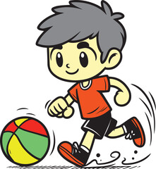 Cute cartoon boy playing basketball and running with happy smile, fun sports illustration for children activity, kids game, sports vector art