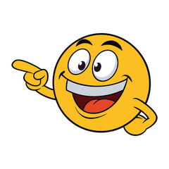 A laughing and pointing emoticon showing wide open mouth, cheerful eyes, and a hand pointing forward, symbolizing playful teasing, humor, and lighthearted fun.
