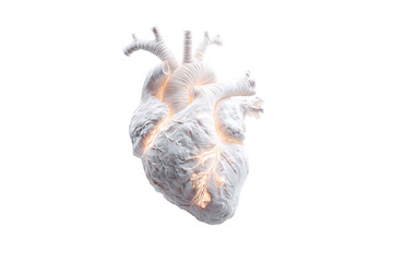 Fototapeta premium Anatomically Accurate White Heart Sculpture Illuminated with Soft Light on a Dark Background
