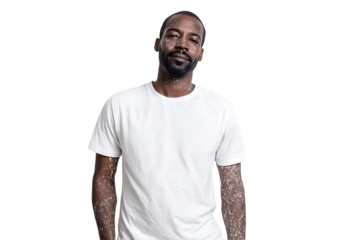 Confident Young Man with Short Hair Posing Smiling with White T-Shirt on Isolated Background