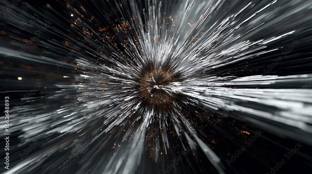 Poster an abstract representation of a cosmic explosion in deep space, showcasing a burst of light and ener