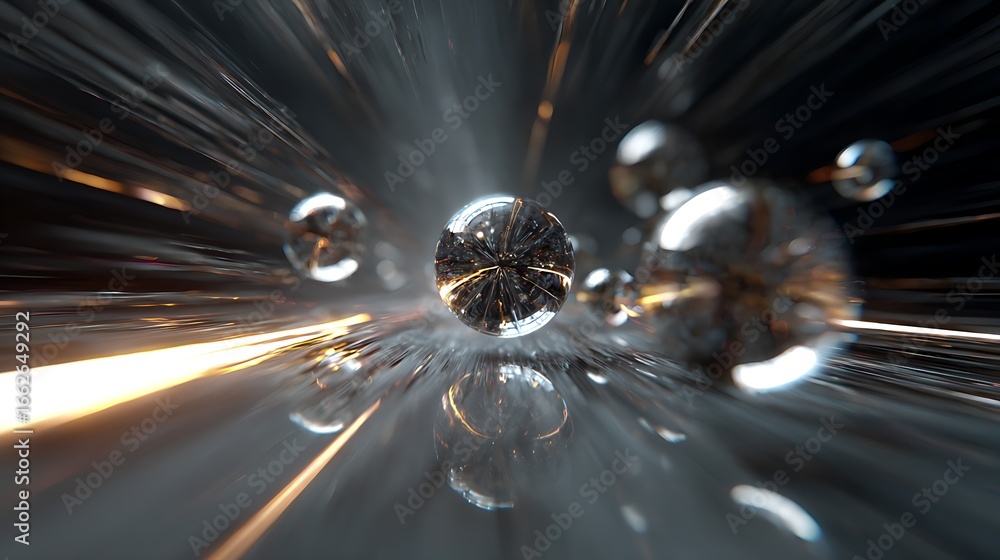 Poster a mesmerizing abstract background featuring a cluster of reflective spheres, creating a dynamic and 
