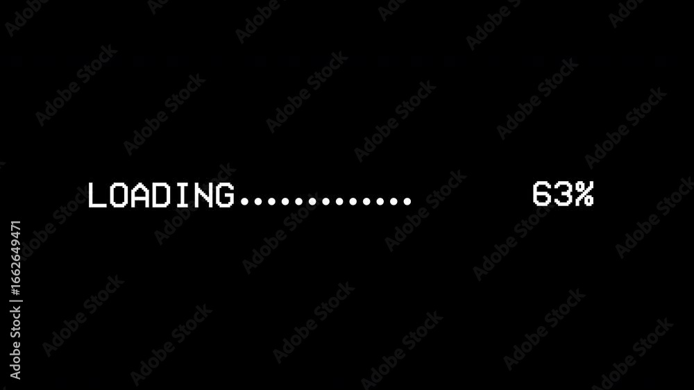 Poster pixel art loading animation, retro game start, 8 bit, download bar screen. loading from 0 to 100 per