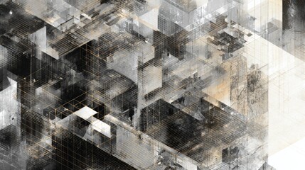 Tech overlays on architecture or abstract digital patterns