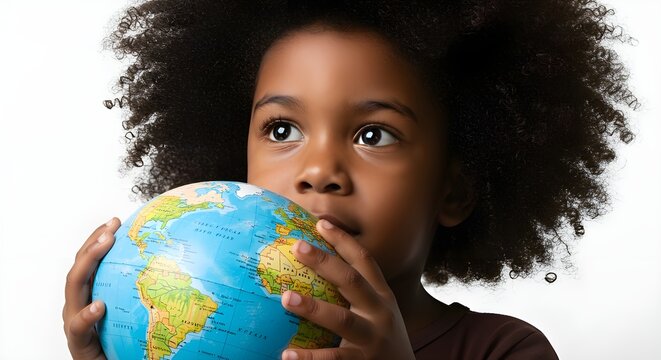 Close-up of child’s hands carefully holding a world globe - Powered by Adobe