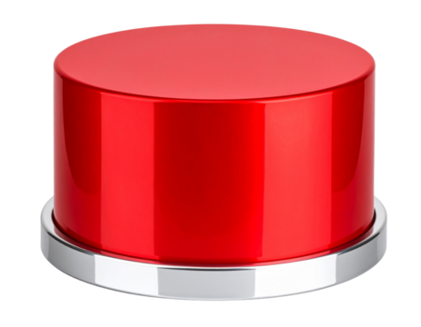 Modern Red Round Podium with Silver Metallic Edges, Angled Perspective, isolated on transparent background PNG