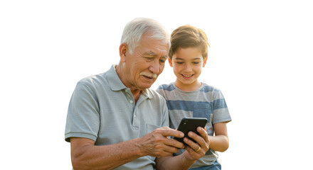 And grandson happy share grandson moment man grandfather grandfather boy child smartphone