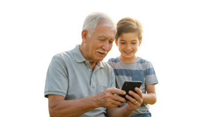 And  grandson happy share grandson moment  man grandfather grandfather  boy  child smartphone