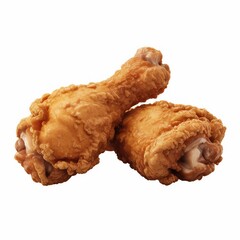 Crispy golden brown fried chicken drumsticks and thigh on food photography white background