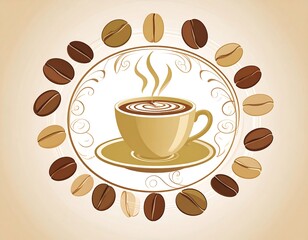 Obraz premium Coffee cup surrounded by beans