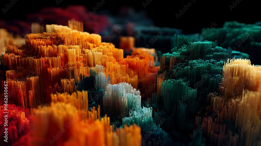 Poster abstract pixelated landscape with vibrant colors and intricate details, creating a modern and artist