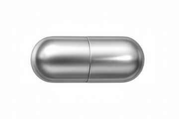 Metallic capsule hovering on a transparent background, ideal for pharmaceutical, medical, or healthcare-related projects