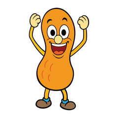 A cheerful peanut cartoon joyfully raises its arms, smiling wide, radiating fun and energy—perfect for playful designs, kids’ themes, or snack branding.
