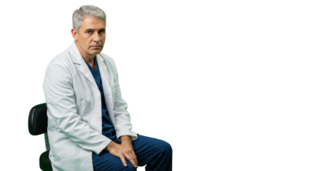 Mature  man male  male coat in white  physician  mature doctor sitting doctor