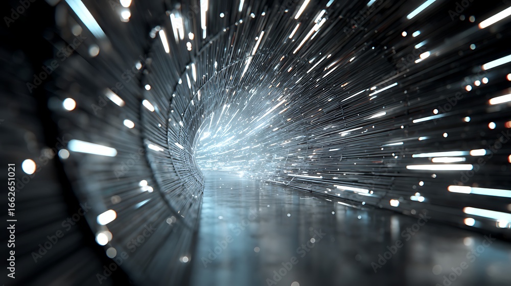 Poster futuristic tunnel of light and speed, an abstract technology background with a warp drive effect, cr