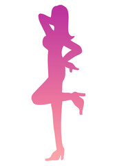 カラフルなグラデーションのセクシーなポーズをしている長い髪の女性のシルエット